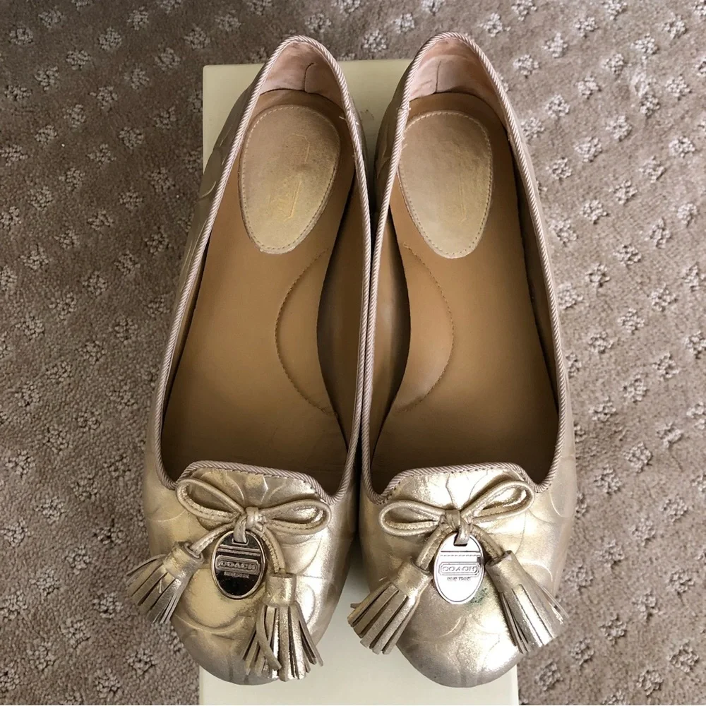 COACH Gold Leather Ballet Flats Size 6 - Picture 2 of 11